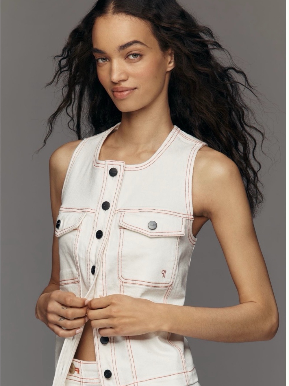 Pilcro Denim Vest with Red Contrast Stitching NWT